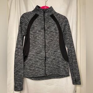 Tek Gear Full Zip Up Heather Gray Pattern w/ Black Accents Track Jacket Size M